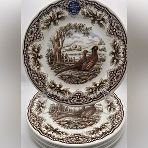 4 Royal Stafford Woodland Pheasant Acorn 8.5” Salad plates Set of 4 NWT